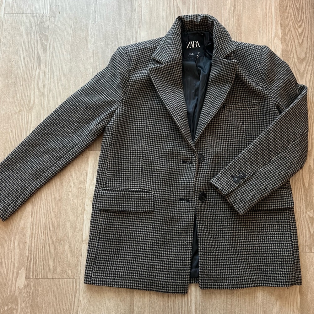 Zara Houndstooth Wool Blend Jacket Size Small Coat Lined